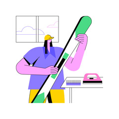 Ski maintenance isolated cartoon vector illustrations. Repairman fixing a ski, rental business, maintenance service, tourism industry, outdoor equipment, recreation idea vector cartoon.