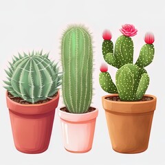 Three Types Of Cactus Plants Illustration