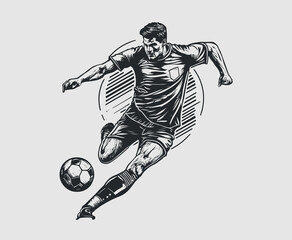Soccer Player Kicking Ball Vector Illustration. Football Player Sketch Style Design. - Powered by Adobe