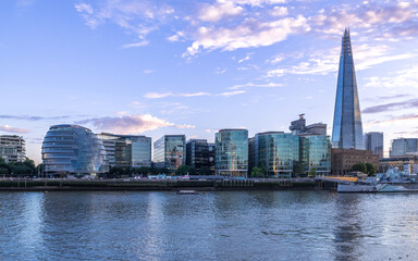 Sunset over London, a view on UK capital, the mixture of modern, classical and business architecture