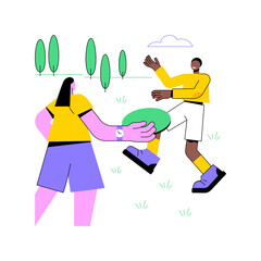 Playing Frisbee isolated cartoon vector illustrations. Young couple playing Frisbee in the urban park together, people lifestyle, recreation summer day, outdoors activity vector cartoon.