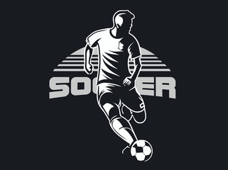 Soccer Player Kicking Ball Vector Illustration. Football Player Sketch Style Design.