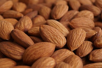 Pile of delicious raw ripe almonds, closeup