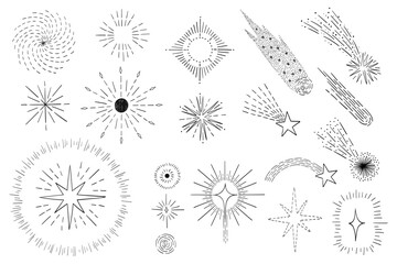 Hand draw elements set collection stars and sun vector	