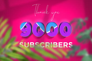 9000 subscribers celebration greeting banner with Blue Purple Design