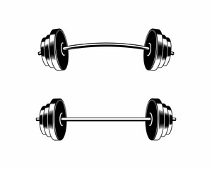 Illustration of barbell engraving style. Design element for logo, emblem, sign, poster, card, banner. Vector illustration