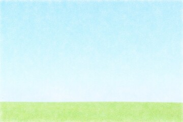 Illustration of grassland and blue sky drawn with colored pencils