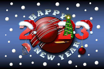 Happy New Year 2023 and cricket ball