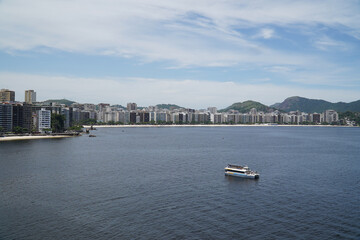 View from the beach in Niteroi Icarai over the Guanabara Bay of Rio de Janeiro. Litoral dos...