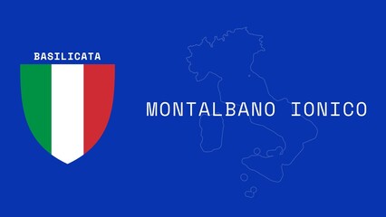 Montalbano Ionico: Illustration mit dem Ortsnamen der italienischen Stadt Montalbano Ionico in der Region Basilicata - obrazy, fototapety, plakaty