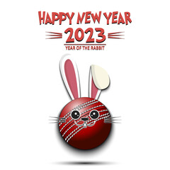 Happy New year. Cricket ball in the form of rabbit