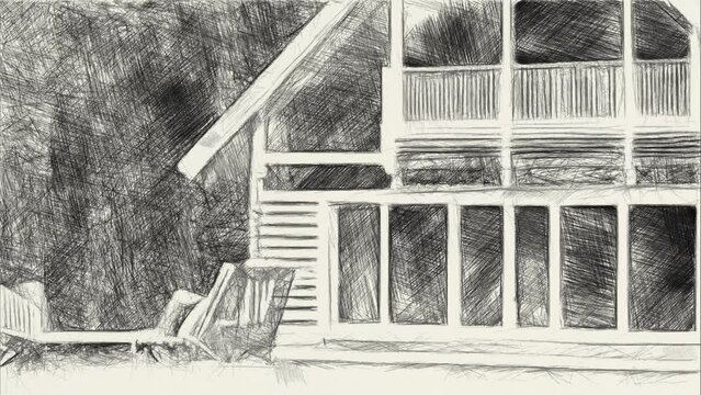 black and white of wooden home