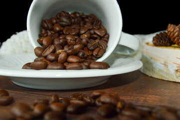 coffee beans and cup