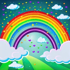Fototapeta na wymiar Rainbow With Sparkles And Clouds