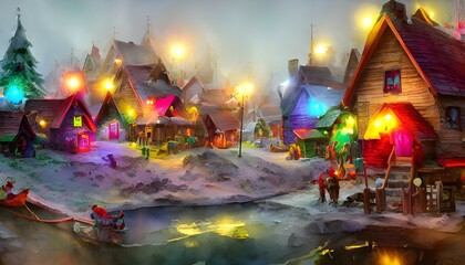 In Santa Claus village, there are many Toy shops and elves. The reindeer are getting ready for Christmas Eve when they will fly with Santa to deliver presents to all the good girls and boys around the