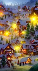 In the Santa Claus village, there are many houses made of gingerbread and candy. The roofs are dripping with sugar, and lollipops line the walkways. Elves scurry around delivering presents to all the 