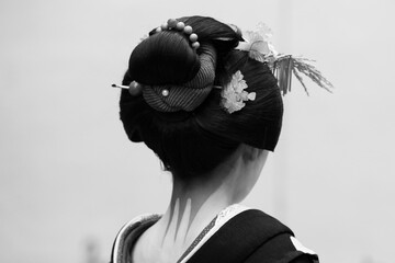 Traditional geisha, Gion Kyoto Japan. Black and White.	