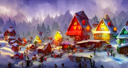 In Santa Claus Village, the air is thick with excitement and anticipation. Children run around excitedly, their faces glowing with happiness. Parents chat and laugh together, sharing in the joy of the