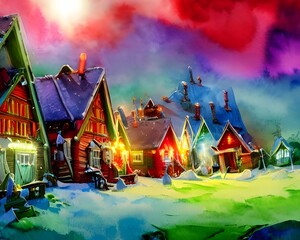 It's Christmas time! The whole village is decorated with lights and there is a big Christmas tree in the center. Santa Claus himself is standing in front of his workshop, ready to welcome all the chil