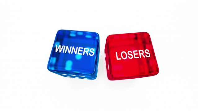 Winners and Losers Blue Red Dice Win Vs Loss Comparison 3d Animation