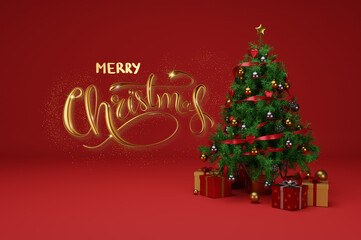 3d render of christmas concept with traditional decoration