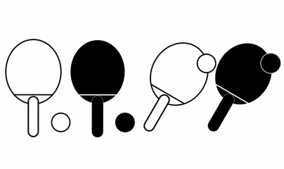 outline Silhouette ping pong rackets and ball icon set isolated on white background