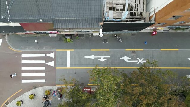 Drone shot of streets view and buildings in Daegu city, South Korea