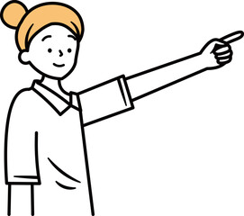 指を差して案内をしているアジア人女性のイラスト素材