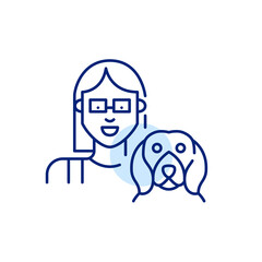 Pretty young girl and her beagle. Smiling dog owner icon. Pixel perfect, editable stroke