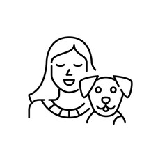 Smiling girl with her puppy. Pet friend. Pixel perfect, editable stroke line design