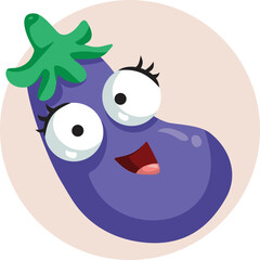Funny Cute Eggplant Cartoon Mascot Vector Illustration. Cute vegetable character with big eyes and eyelashes
