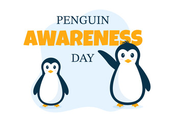 Happy Penguin Awareness Day on January 20th to Maintain the Penguins Population and Natural Habitat in Flat Cartoon Hand Drawn Templates Illustration