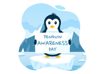 Happy Penguin Awareness Day on January 20th to Maintain the Penguins Population and Natural Habitat in Flat Cartoon Hand Drawn Templates Illustration