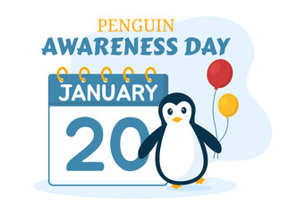 Happy Penguin Awareness Day on January 20th to Maintain the Penguins Population and Natural Habitat in Flat Cartoon Hand Drawn Templates Illustration