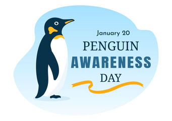 Happy Penguin Awareness Day on January 20th to Maintain the Penguins Population and Natural Habitat in Flat Cartoon Hand Drawn Templates Illustration