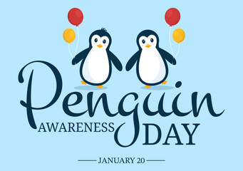 Happy Penguin Awareness Day on January 20th to Maintain the Penguins Population and Natural Habitat in Flat Cartoon Hand Drawn Templates Illustration