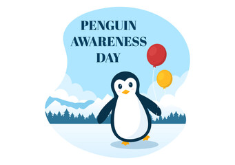 Happy Penguin Awareness Day on January 20th to Maintain the Penguins Population and Natural Habitat in Flat Cartoon Hand Drawn Templates Illustration