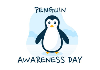 Obraz premium Happy Penguin Awareness Day on January 20th to Maintain the Penguins Population and Natural Habitat in Flat Cartoon Hand Drawn Templates Illustration