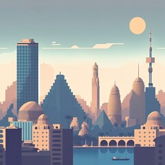 Obraz premium Flat Composition With Cairo'S Skyline