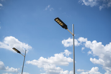 solar lamp pole Sky background, renewable energy concept Modern and sustainable environmental conservation, global warming reduction, economical innovation to drive the economy