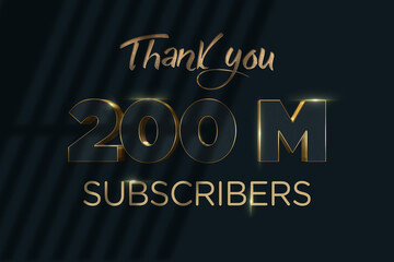 200 Million  subscribers celebration greeting banner with Luxury Design