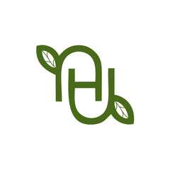 Initial Letter H Health Herbal with Flower Leaf, Beauty Floral Leaves Plant Decoration for Vegan Fresh Natural Nutrition