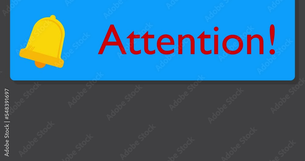 Poster attention text on notification bubble from portable information device screen. mobile app message, c