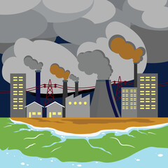Polluted City Skyline. Flat style. Editable vector