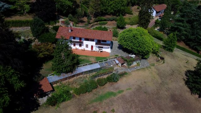 B and B hotel complex L'Uovo e la Faina near Cuneo, Italy. drone shot.