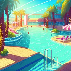 Fototapeta na wymiar Swimming pool in hotel or resort outdoors, summer