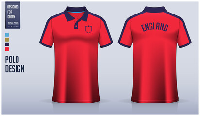 Red stripes polo shirt mockup template design for soccer jersey, football kit, golf, tennis, sportswear. England pattern.