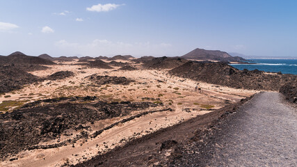 Road down from Punta Martiño Lighthouse, Lobos Island, Spain