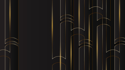 Luxury abstract background with golden lines on dark black, modern black backdrop concept 3d style. Illustration from vector about modern template deluxe design.