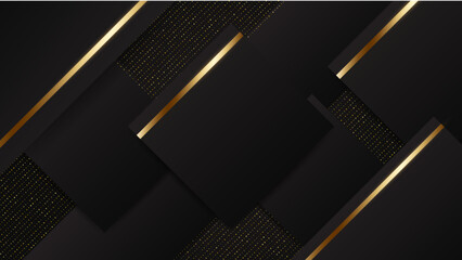 Luxury abstract background with golden lines on dark black, modern black backdrop concept 3d style. Illustration from vector about modern template deluxe design.